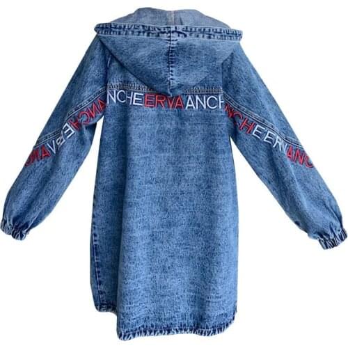 New Denim Jackets Women Spring Autumn Overcoat Long Sleeve Casual Jeans Jacket Mid-length Ladies Loose Hooded Outerwear Tops