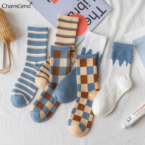 2021 Winter Autumn Plaid Stripes Girls Socks Soft Cotton Women Ankle Socks Harajuku Retro Skateboard Sock Sokken Dropshipping