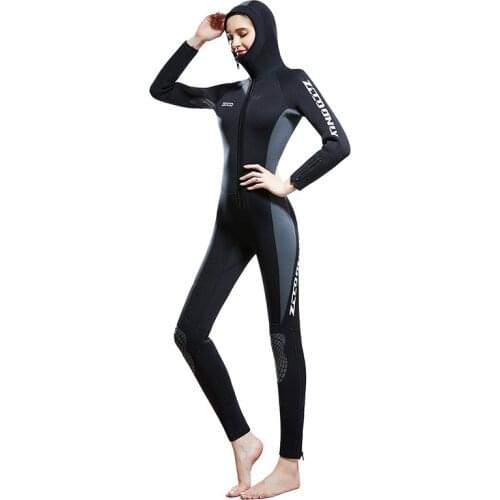5mm womens one-piece hooded diving suit front open zipper Wetsuit Diving Swimming Suit Woman Snorkeling Surfing