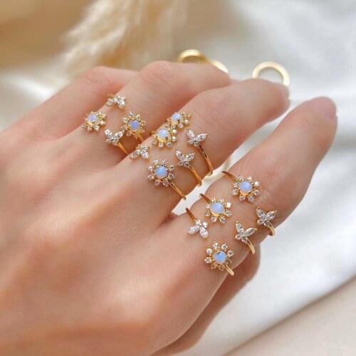 Sunflower Open Zircon Ring for Women Dream Simple Sweet Butterfly Adjustable Female Ring Wedding Engagement Ring Jewelry
