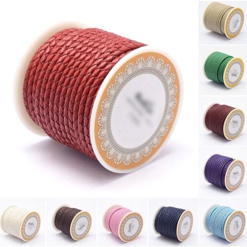 1 roll 3/4/5/6mm Braided Leather Cords Ropes Thread DIY Jewelry Making Handicrafts Supplies Head Layer of Cowhide Mixed Colors