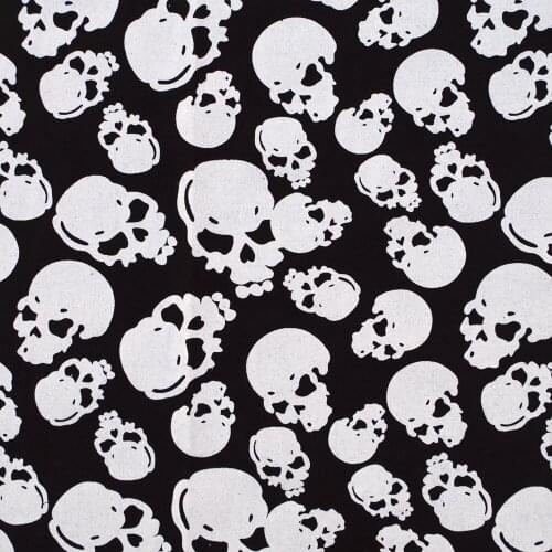 1 yard Cotton Woven Fabric - White skull on black background (width=140cm)