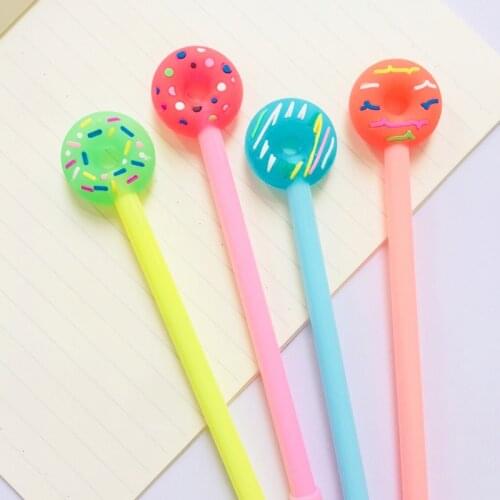2X Sweet Candy Donut Silicone Head Gel Pen Rollerball Pen Stationery School Supply Black Ink 0.5mm
