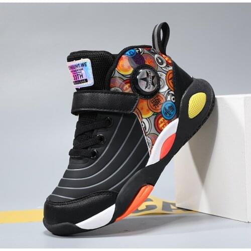 2021 Fashion Brand Basketball Training Shoes Boys Wearable Boys High Top Basketball Shoes Black Basketball Sneakers for Kids