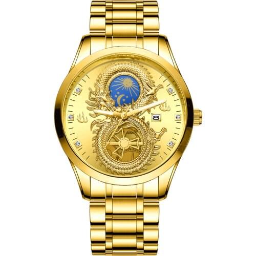 2021 Men Quartz Watch Top Brand Fashion Luxury Stainless Steel Dragon Waterproof Clocks Men Watch Business Quartz WristWatch