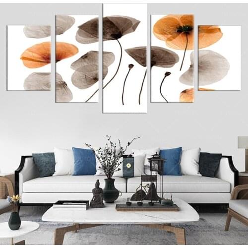 5 Pieces Canvas Painting Autumn Lotus Leaf Picture Custom Home Decoration Bedside Living Room Mural Wall Art Frameless