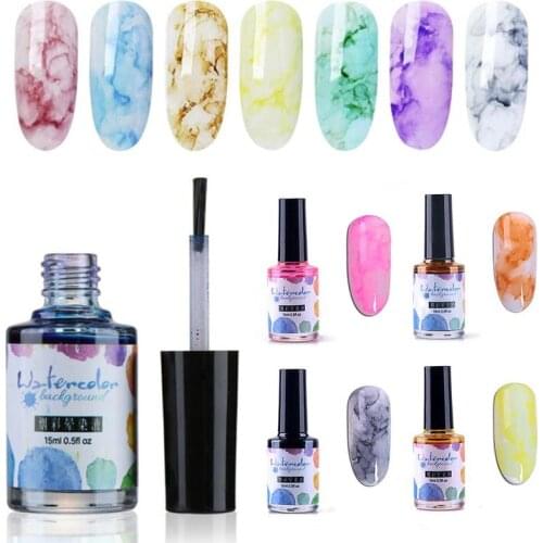 15ML Watercolor Ink Nail Polish Blooming Gel Smoke Varnish Smudge Art Effect Decor DIY Nail Bubble Salon Manicure