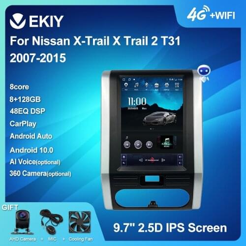 EKIY Android Autoradio For Nissan X-Trail X Trail 2 T31 2007-2015 Car Multimedia DVD Player Tesla Vetical Screen Navi GPS Stereo