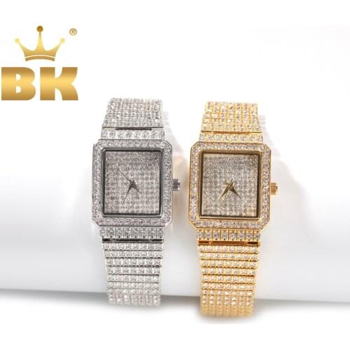THE BLING KING Women Watch Stainless Steel Iced Out Rhinestone Bling Square Shape Luxury Waterproof Wrist Watches