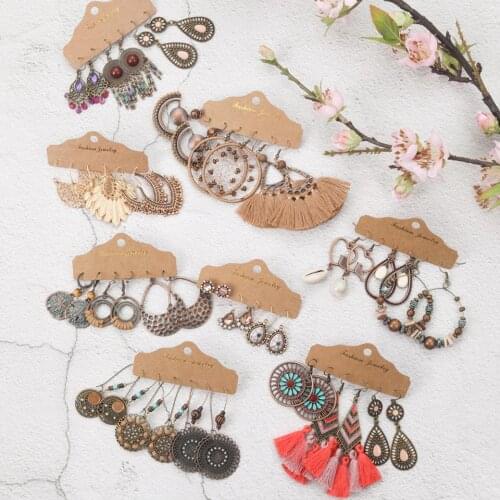 Ethnic Bronze and Yellow Water Drop Earrings Sets for Womens Earring Set Leaf Levers Flowers Big Round Circle Geometric Earring