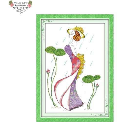 Joy Sunday R811 Free Shipping 14CT 11CT Counted and Stamped Home Decor Graceful Woman Needlework Embroidery Cross Stitch kits