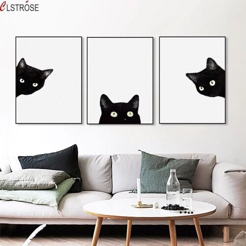 CLSTROSE Watercolor Minimalist Kawaii Animals Black Cats Head Canvas A4 Art Print Poster Nordic Wall Picture Home Decor Painting