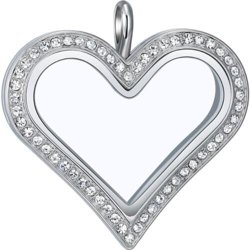 Mesinya 10pcs Magnet Closure Stainless Steel Czech Crystal Plain Heart Glass Locket For Floating Charms Xmas Mothers Gift