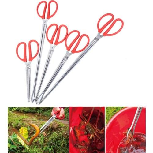 Multi-function Stainless Steel Tongs red handle Anti-slip Tooth clamp of Outdoor Sea Crab ricefield eel Fishing Catch Tool