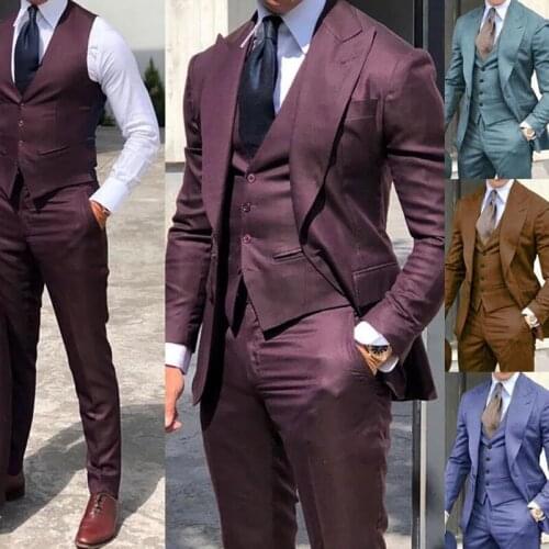 Mens suit 3-piece suit Brown classic dazzling peak lapel best man design wedding suit mens business suit (jacket + vest + pant