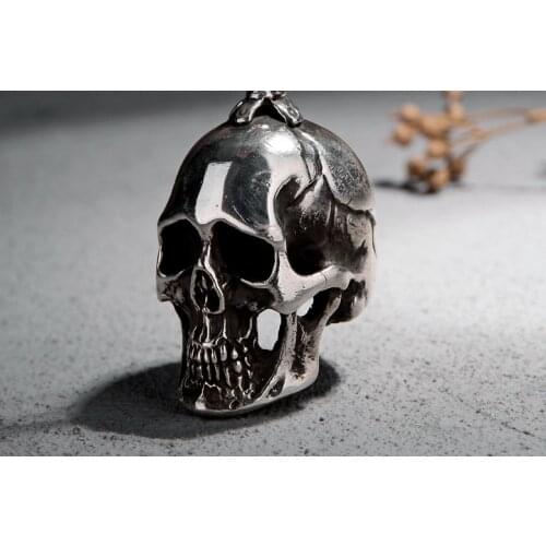 60g 999 Sterling Silver High Detail Thai MENS SKULL Skeleton Artisan Gothic PENDANT Charm Jewelry A4221
