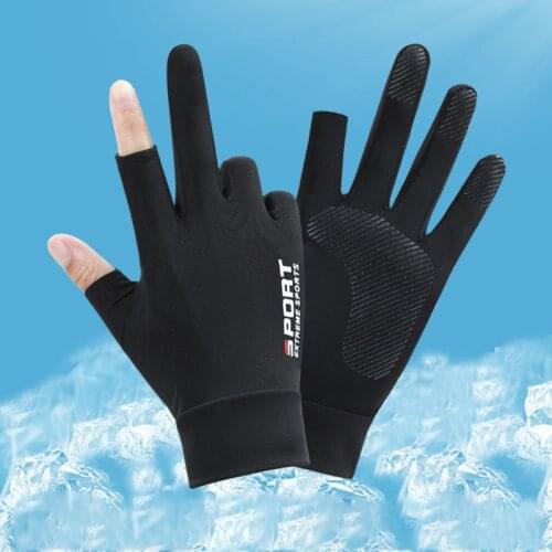 Gloves Men Summer Ice Silk Sun Proction Driving Nonslip Breathable Thin Fingerless Cycling Fishing Two Half Fingers Women Gloves