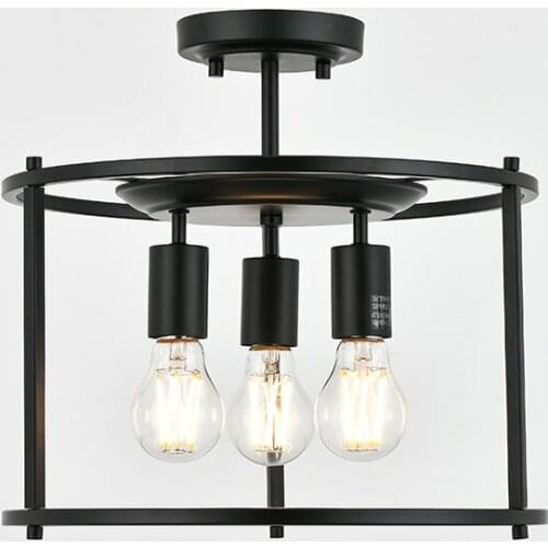 American Modern Retro 3-Head Ceiling Lamp Imitation Industrial Style Living Room Ceiling Lamp Bedroom Dining Room Round Lights
