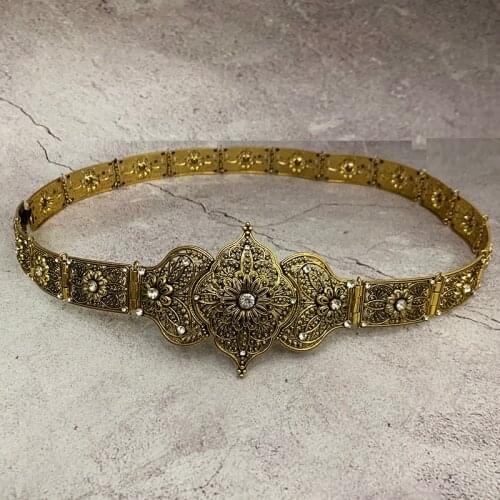 Antique Gold Caucasus Bridal Belt Arabic Wedding Sash Adjustable Chain Belts for Women Muslim Abaya Metal Belts