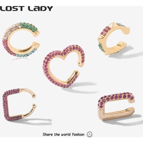 Lost Lady New Fashion Alloy Small Ear Cuff For Women Multicolor Rhinestone Clip Earrings Jewelry Wholesale Wedding Party Gifts