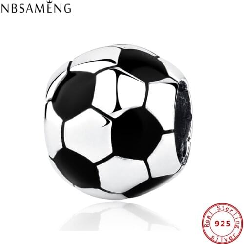 Authentic Original 100% 925 Sterling Silver Bead Charm Soccer Ball Football Charms Fit Bracelets Women DIY Fine Jewelry