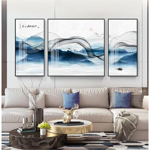 Modern simplicity Abstract Chinese style landscape mountains porch Living Room Decoration Canvas Art Poster Tricrystal Paintings