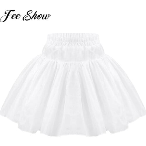 Wedding Flower Girl White Skirts Above Knee Length Kids Ball Gown Crinoline Underskirt Girls A-line Ruffle Splice Mesh Petticoat