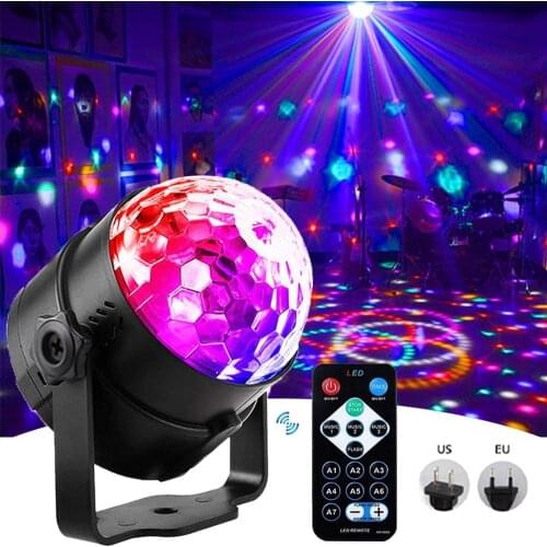 RGB LED Stage Lights 3W Sound Activated Rotating Disco DJ Party Magic Ball Strobe Projector Lamp For Home KTV Bar Xmas Wedding
