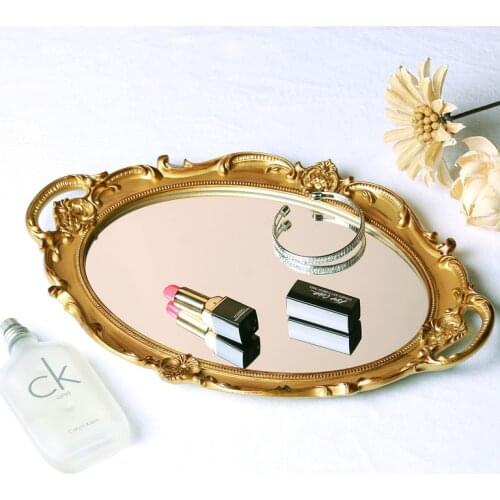 European Retro Mirror Tray Dressing Table Jewelry Cosmetic Storage Decoration Display Tray Decoration Home Mirrors for Bedroom