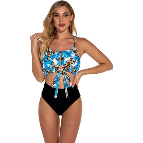 Vintage Flower Print One Piece Hollow Swimsuit Brazilian Swimwear Women Sexy Lace-Up Monokini Bathing Suit Beachwear