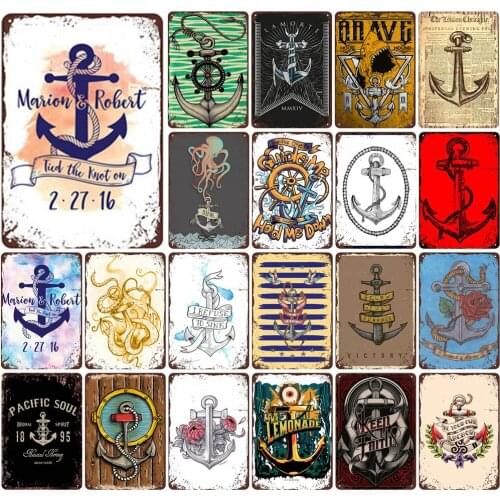 Boat Anchor Vintage Metal Tin Sign Shark Octopus Pacific Ocaen Victory Lamorte for Bar Gamer Room Decoration Kids Gift Poster