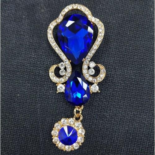 Women Water Drop loyal Blue Crystal Brooch Bouquet Glass Rhinestone Brooch Pins Clothes Scarf Accessories