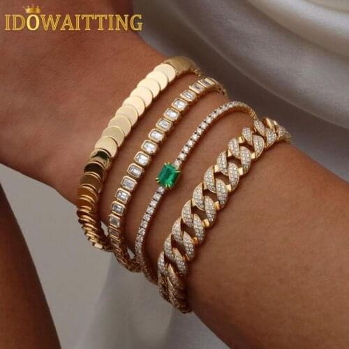 Sparking 5A Cubic Zirconia CZ HipHop Bling Women Girl Jewelry 3MM CZ Thin Tennis Chain Fashion Single Green Color Stone Bracelet