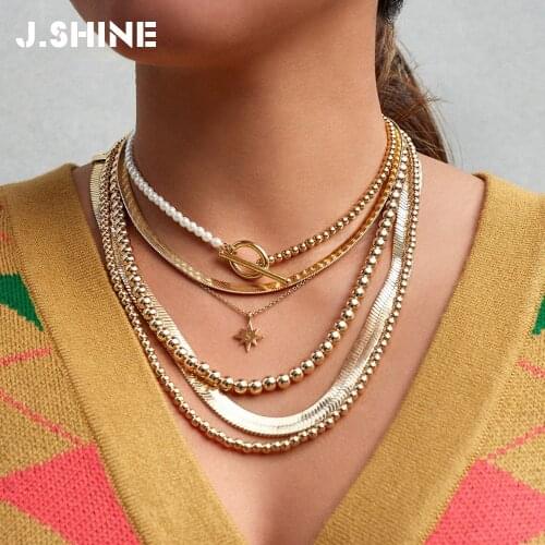 JShine Multi Styles Chain Choker Necklaces for Women Pearl Bead Snake Link Chain Statement Stackable Necklaces Fashion Jewelry