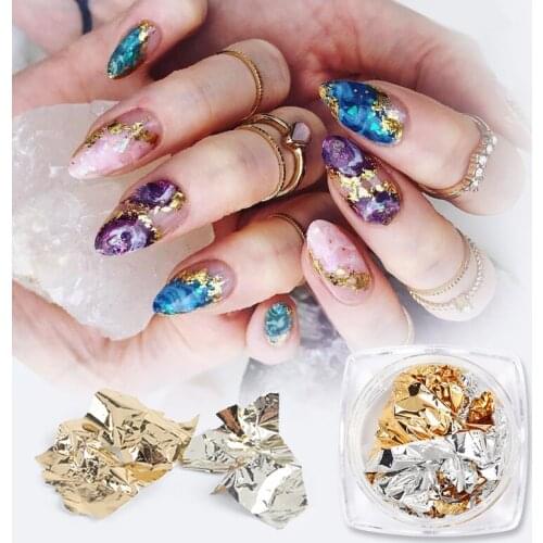 Gold Silver Foil Colorful Glitter 3D Flake Stickers Nail Art Metal Full Cover Nails Transfer Paper DIY Manicure Decoration Tools