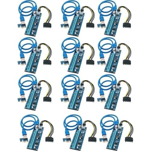 12 PCS/Lot 1X to 16X Express Extender Riser Card USB 3.0 PCIe Extension SATA 15Pin to 6Pin Power Cable for Bitcoin