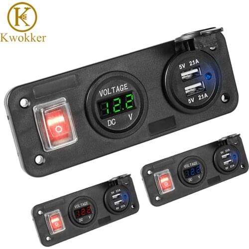 12V Car Cigarette Lighter Socket Dual USB Adapter Charger + Digital Voltmeter with No/Off Switch For Car Boat Truck