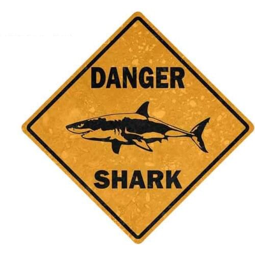 13cm X 13cm Interesting Danger Sign Shark Area Surf Car Sticker Vinyl Car Styling Accessories Decal PVC