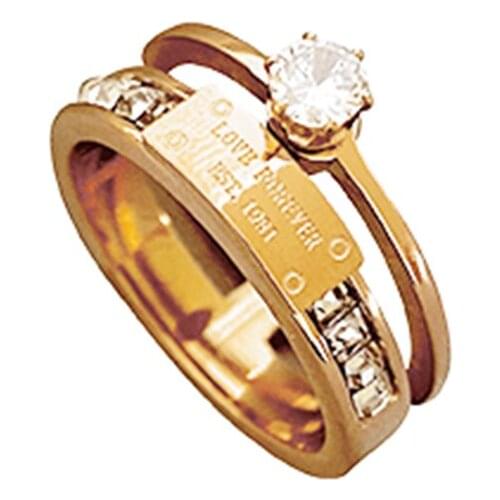 2021 New Classic Titanium Steel Rose Gold Double Letter Rings For Woman Fashion Finger Jewelry Party Girls Temperament Ring