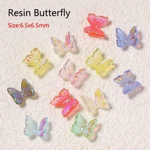 30Pcs Resin Butterfly 6.5x6.5mm Glitter AB Nail Art Decorations Charm DIY Manicure Nails Art Design Accessories