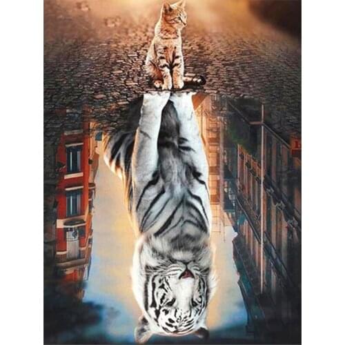 5D DIY Full Square / Round "Is A Tiger Or Cat" Diamond Painting Embroidery Cross Stitch Mosaic Picture Home Decoration FC467