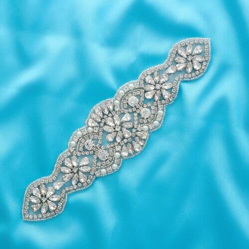 Applique DIY Wholesale Rhinestone Silver Bridal Hand Wedding Dresses Accessories Wide Beaded Sewing Crystal Wholesale S119