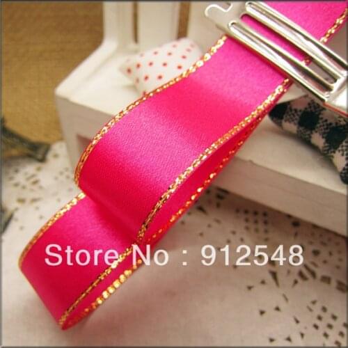 Free Shipping 3/4"(20mm) 0ne pieces/25Yards rose red Gold Edge Satin Ribbon,Jewelry Accessory,Gift packing,JBGX20007