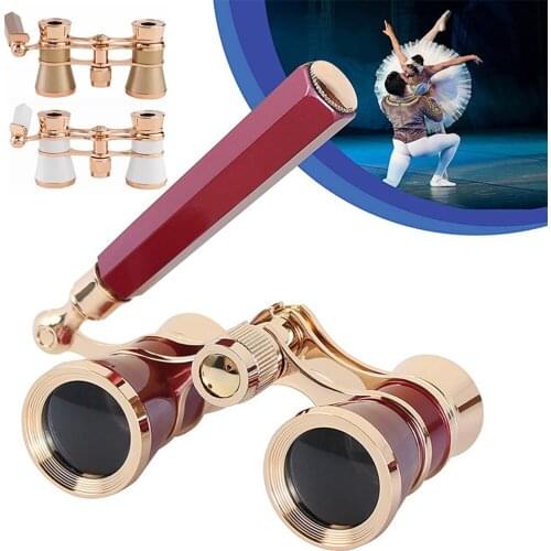 3×25 Vintage Opera Glasses Mini Theater Binoculars Compact Lightweight Binoculars with Handle Carrying Case and Cleaning Cloth