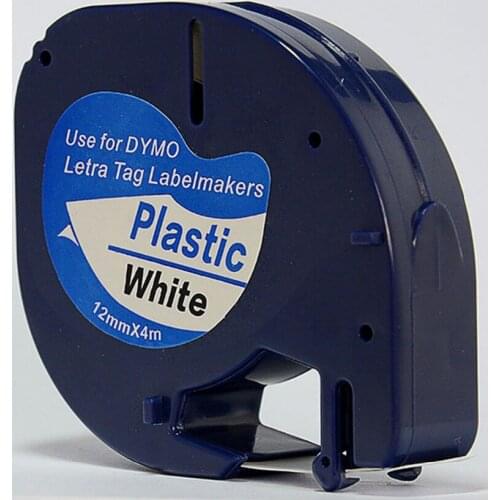 Comaptible DYMO LetraTag plastic tape black on white label LT 91201
