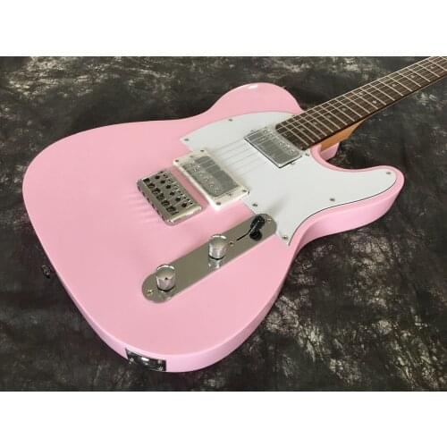 Lvybest electric guitar pink color,chrome parts,HH pickups,rosewood fingerboard,string thru body back ferrules. free shipping