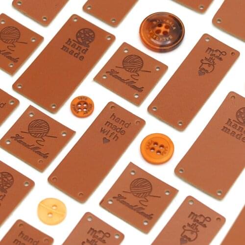 PU Leather Handmade Labels Tags For Clothes Hand Made Label Yarn Ball Pattern Sewing Tags Knitting Crochet Labels For Hat 20Pcs