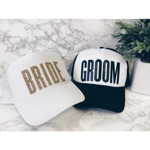 Custom bride and groom wedding Newlywed Honeymoon hats bridesmaid Mesh Trucker Snapback trucker caps party favors decoration