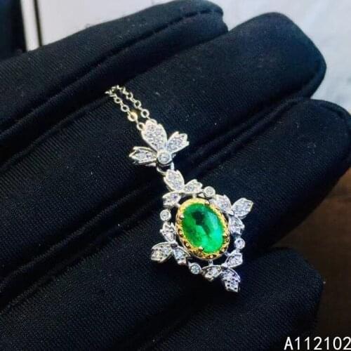 KJJEAXCMY fine Jewelry 925 Sterling Silver Natural Emerald Girl elegant Pendant Necklace Support Test Chinese style hot selling