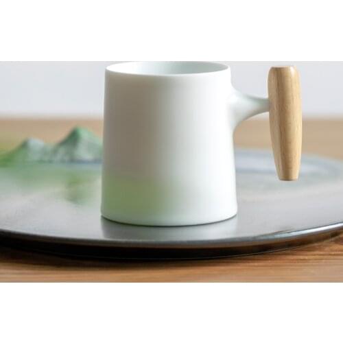 Exquisite pastoral Art Ceramic Mug Unique Handmade plain ceramic coffee cup creative rough wood handle high quality water cup